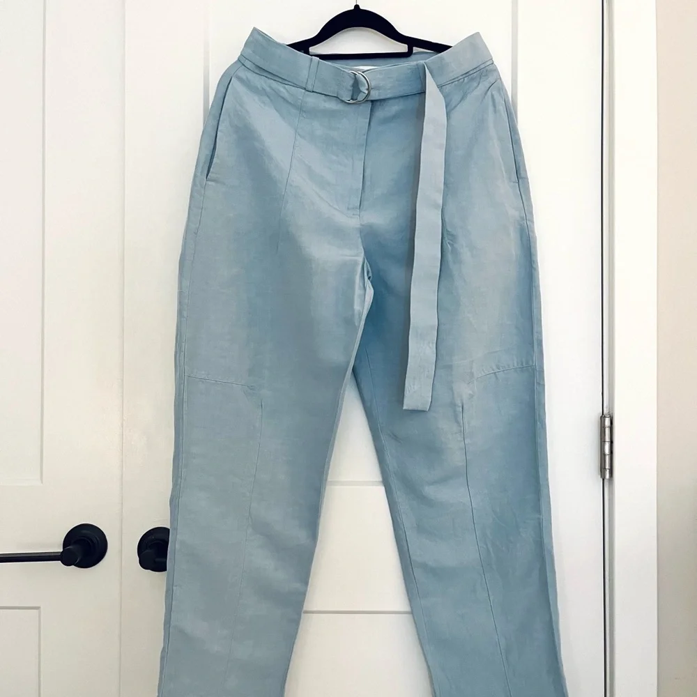 Banana Republic Light Blue High Waist Barrel Leg Linen Pants